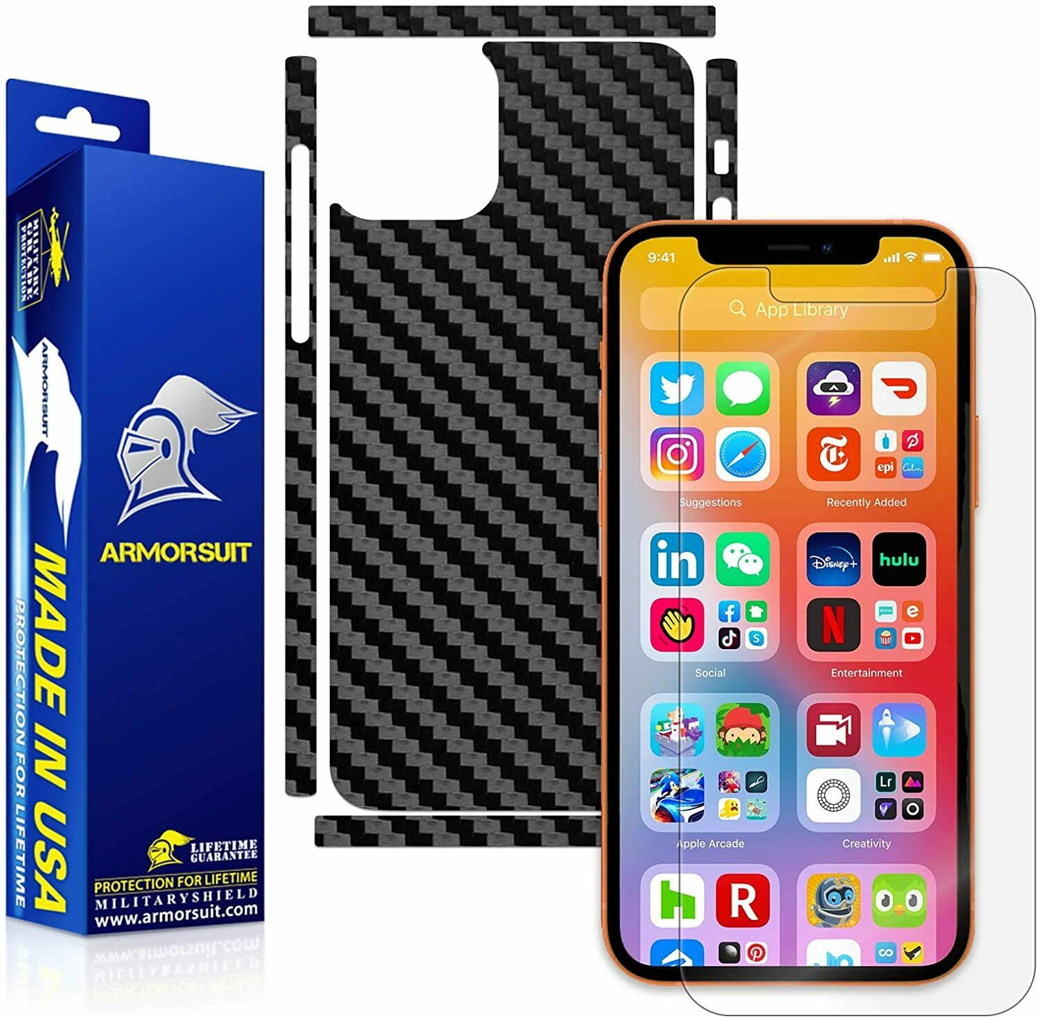 iPhone 12 Mini (5.4) Screen Protector + Carbon Fiber Skin