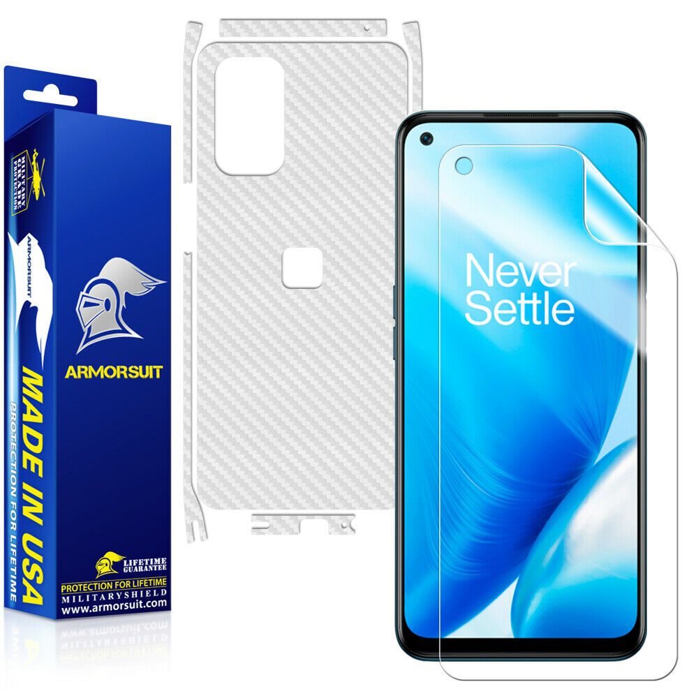 OnePlus Nord N200 5G Screen Protector + White Carbon Fiber Skin