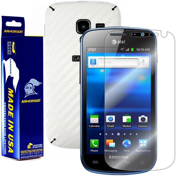 Samsung Galaxy Exhilarate Screen Protector + White Carbon Fiber Skin Protector