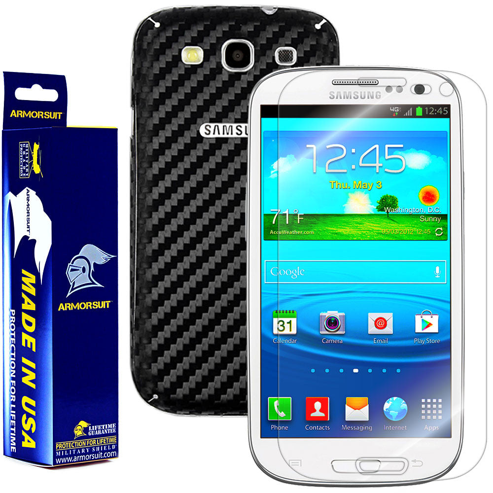 Samsung Galaxy S3 Screen Protector + Carbon Fiber Film Protector