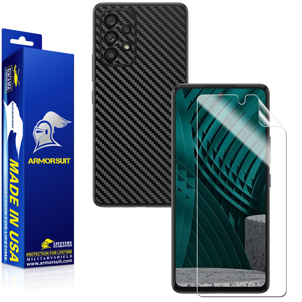 Armorsuit MilitaryShield Carbon Fiber Skin Wrap Film + HD Clear Screen Protector Designed for Samsung A53 (2022) - Anti-Bubble Film