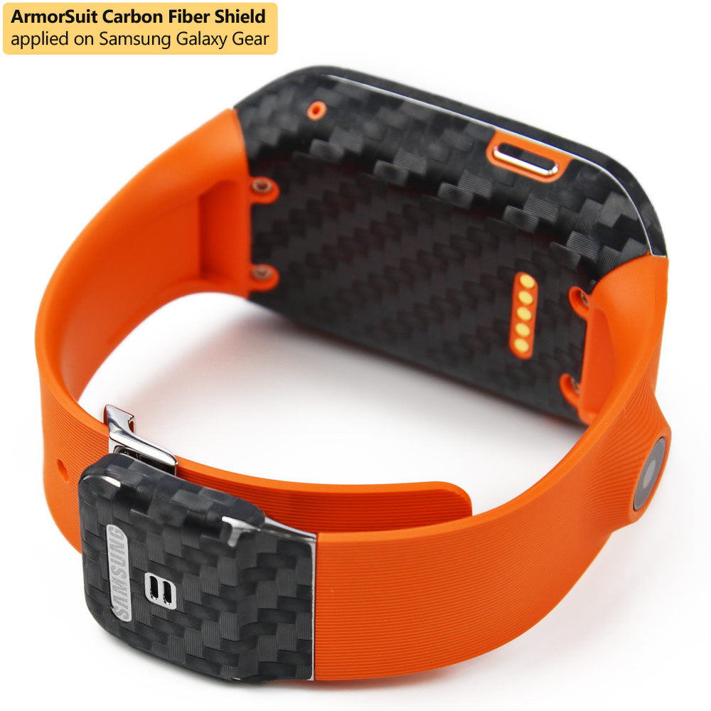 Samsung Galaxy Gear Screen Protector + Black Carbon Fiber Skin Protector