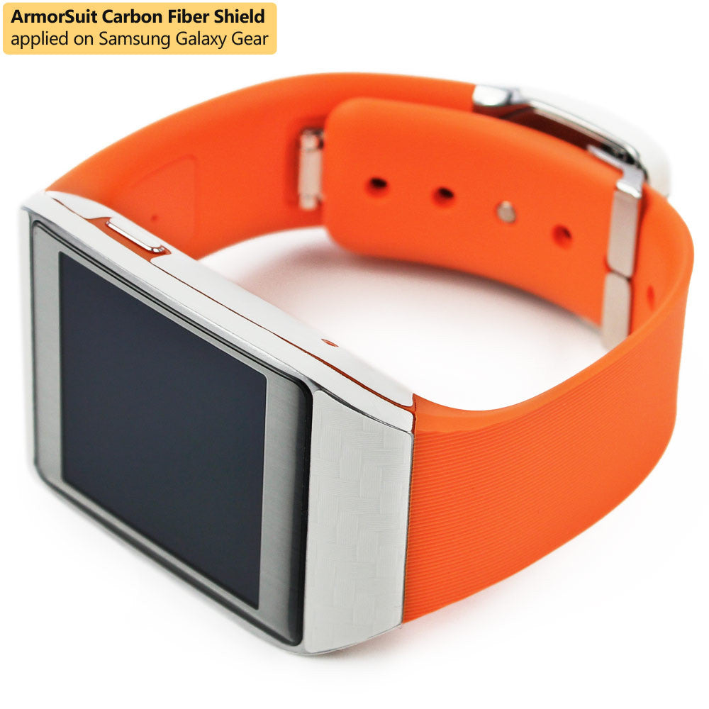 Samsung Galaxy Gear Screen Protector + White Carbon Fiber Skin Protector