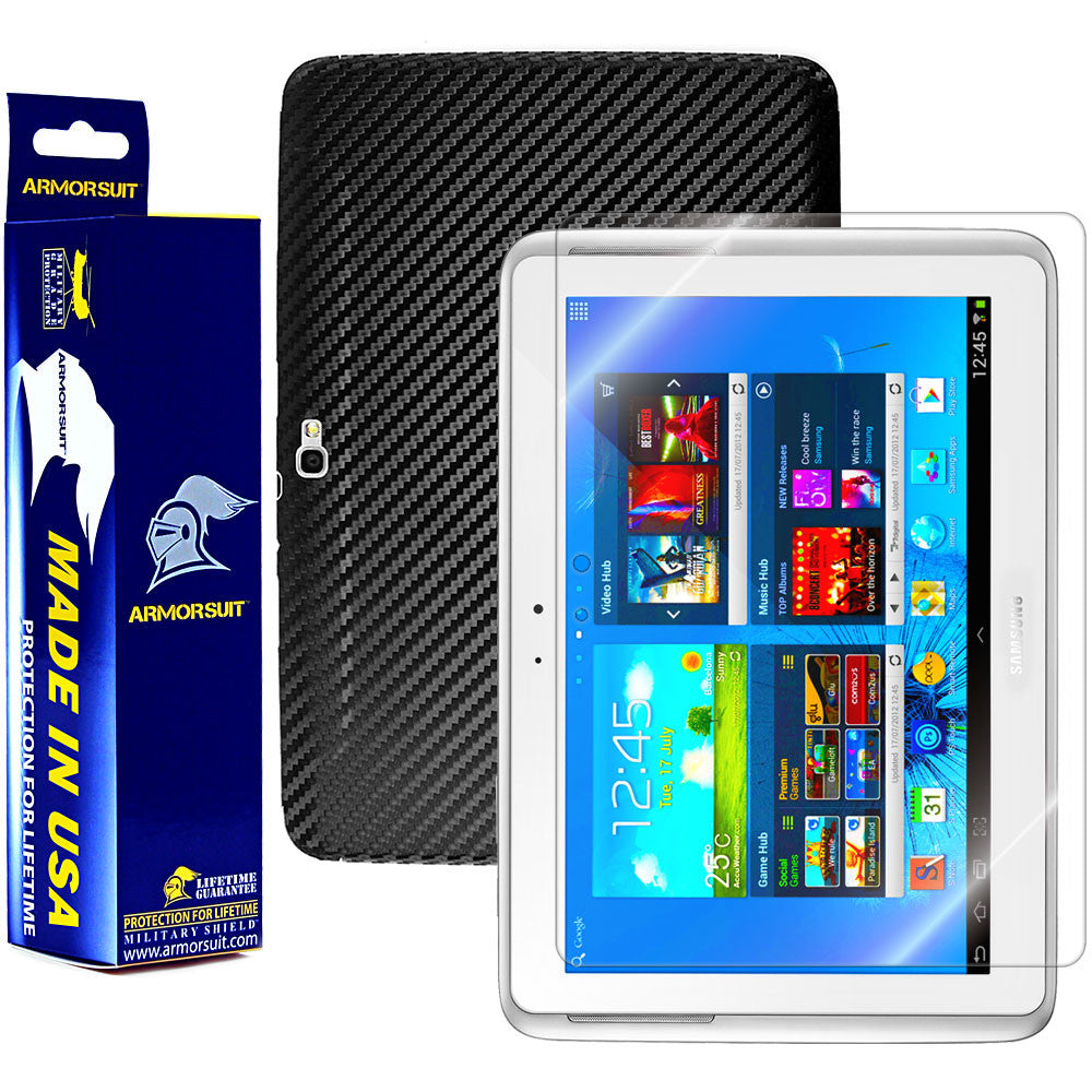 Samsung Galaxy Note 10.1 Screen Protector + Black Carbon Fiber Skin Protector