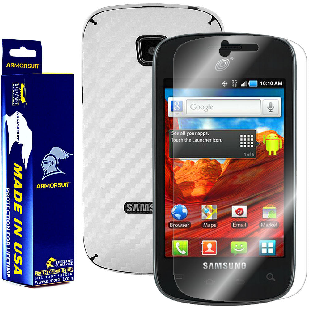 Samsung Galaxy Proclaim Screen Protector + White Carbon Fiber Skin Protector