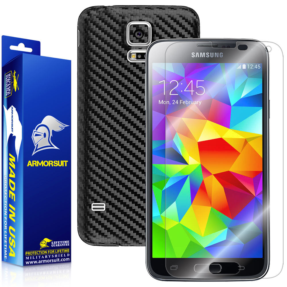Samsung Galaxy S5 Screen Protector + Carbon Fiber Film Protector