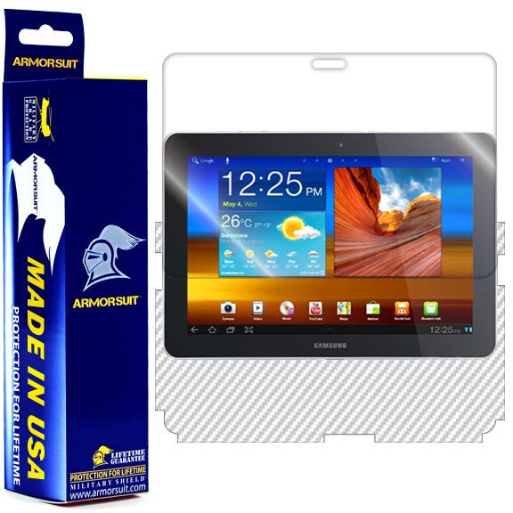 Samsung Galaxy Tab 10.1 Screen Protector + White Carbon Fiber Skin Protector
