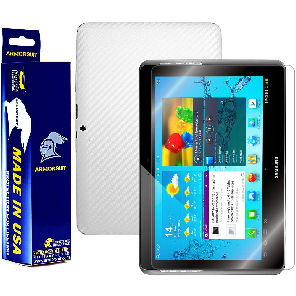 Samsung Galaxy Tab 2 10.1 Screen Protector + White Carbon Fiber Film Protector