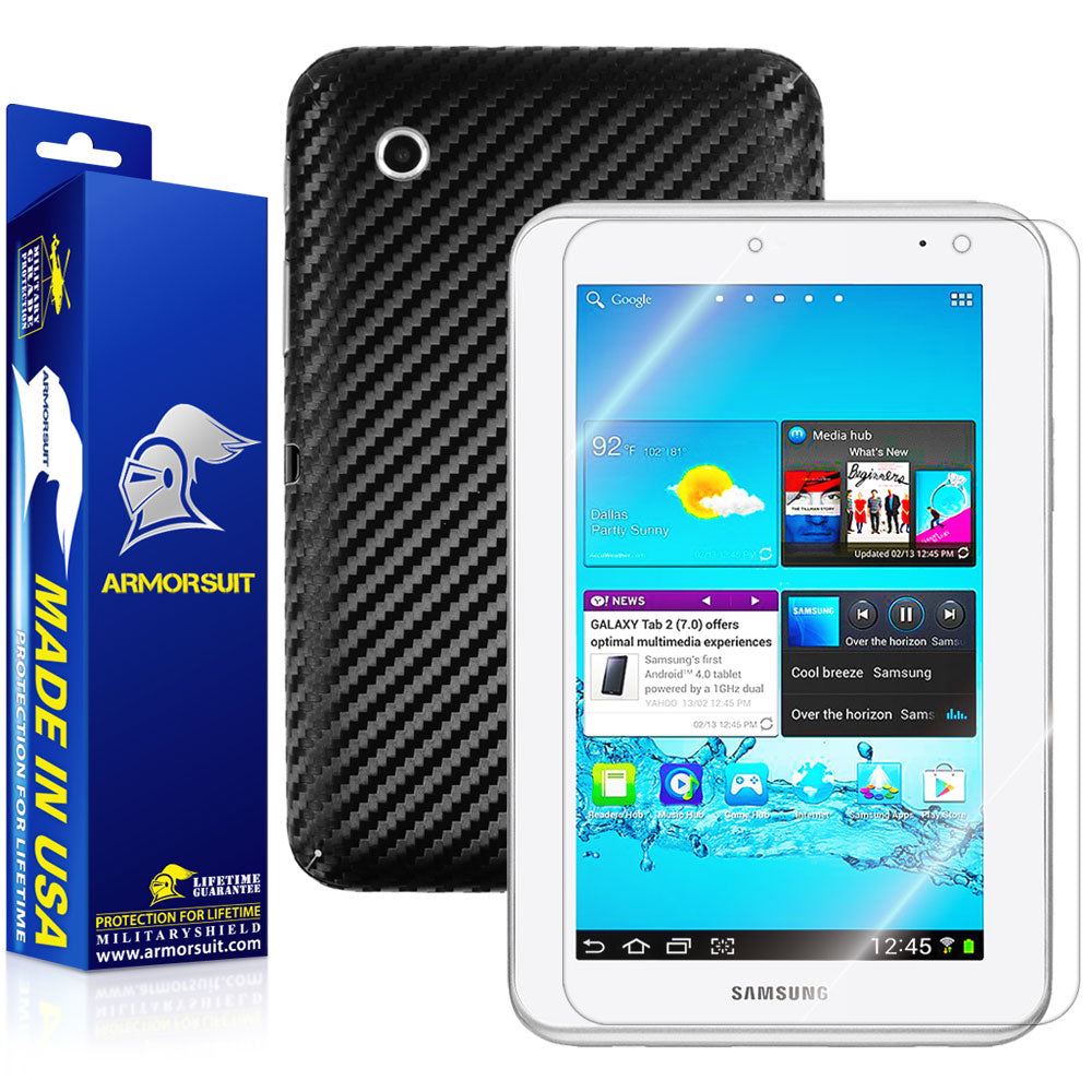 Samsung Galaxy Tab 2 7.0 Protector Shield + Black Carbon Fiber Skin Protector