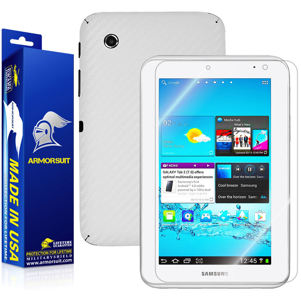 Samsung Galaxy Tab 2 7.0 Screen Protector + White Carbon Fiber Skin Protector