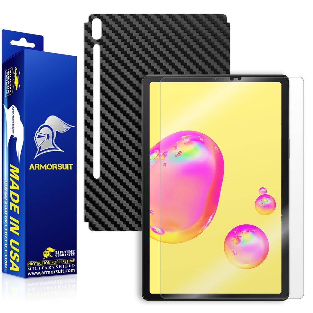 Samsung Galaxy Tab S5e Screen Protector + Black Carbon Fiber Skin