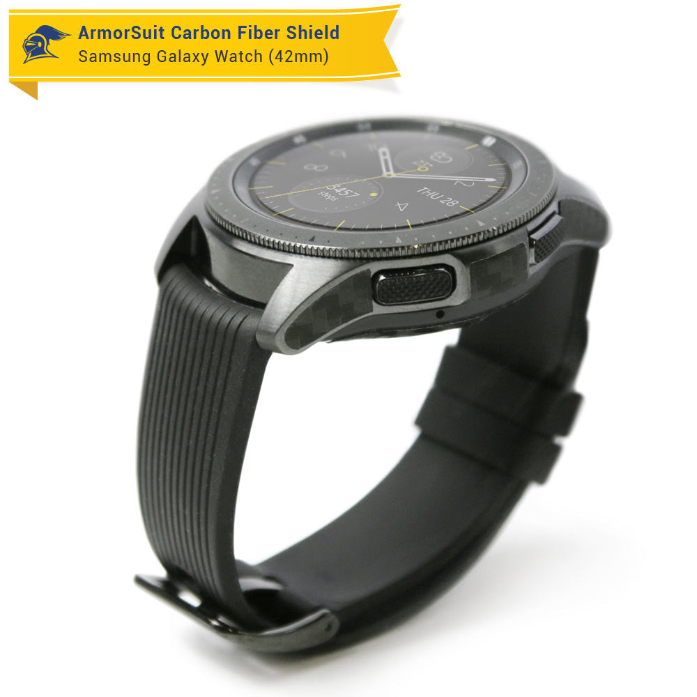 Galaxy Watch (42mm) Screen Protector + Black Carbon Fiber Skin