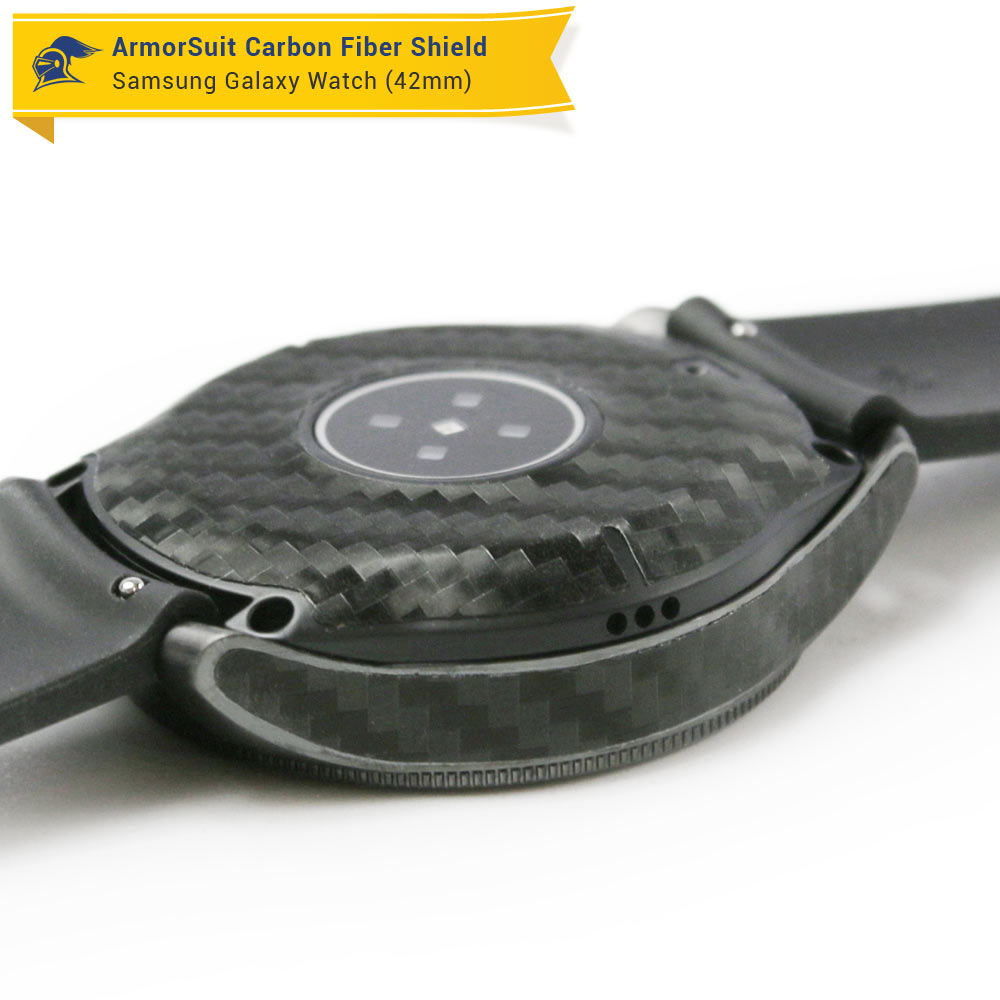 Galaxy Watch (42mm) Screen Protector + Black Carbon Fiber Skin