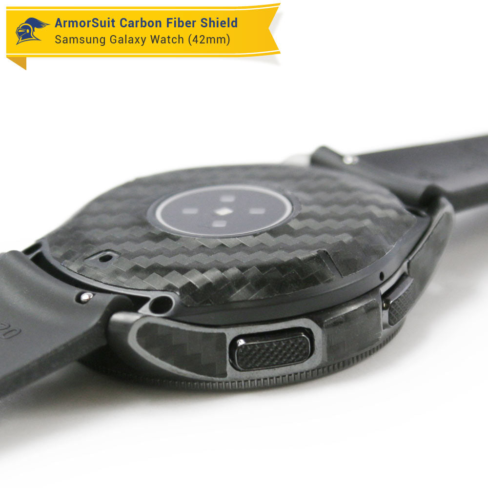 Galaxy Watch (42mm) Screen Protector + Black Carbon Fiber Skin