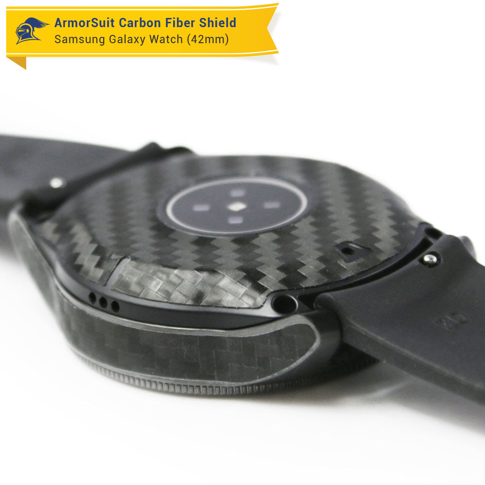 Galaxy Watch (42mm) Screen Protector + Black Carbon Fiber Skin