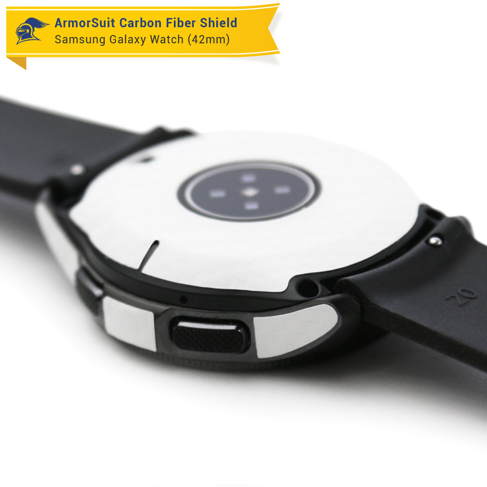 Galaxy Watch (42mm) Screen Protector + White Carbon Fiber Skin