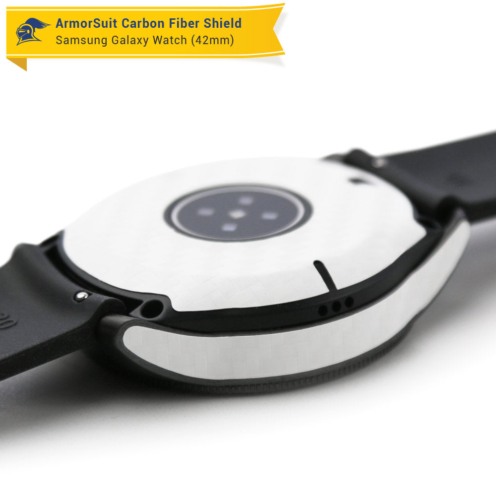 Galaxy Watch (42mm) Screen Protector + White Carbon Fiber Skin