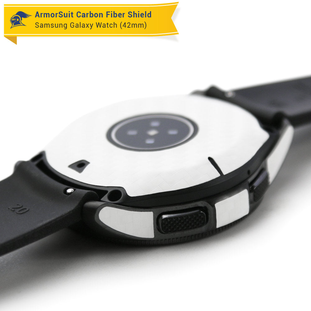 Galaxy Watch (42mm) Screen Protector + White Carbon Fiber Skin