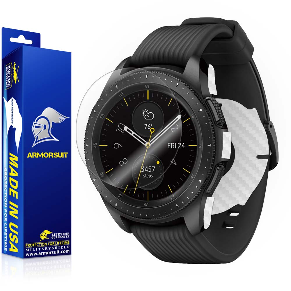 Galaxy Watch (42mm) Screen Protector + White Carbon Fiber Skin