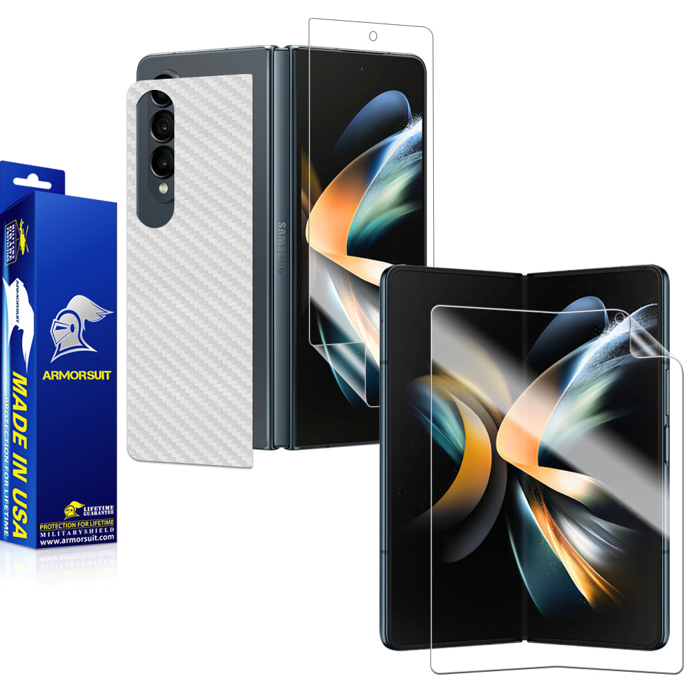 Armorsuit MilitaryShield White Carbon Fiber Skin Wrap Film + HD Clear Screen Protector Designed for Samsung Galaxy Z Fold 4 5G - Anti-Bubble Film
