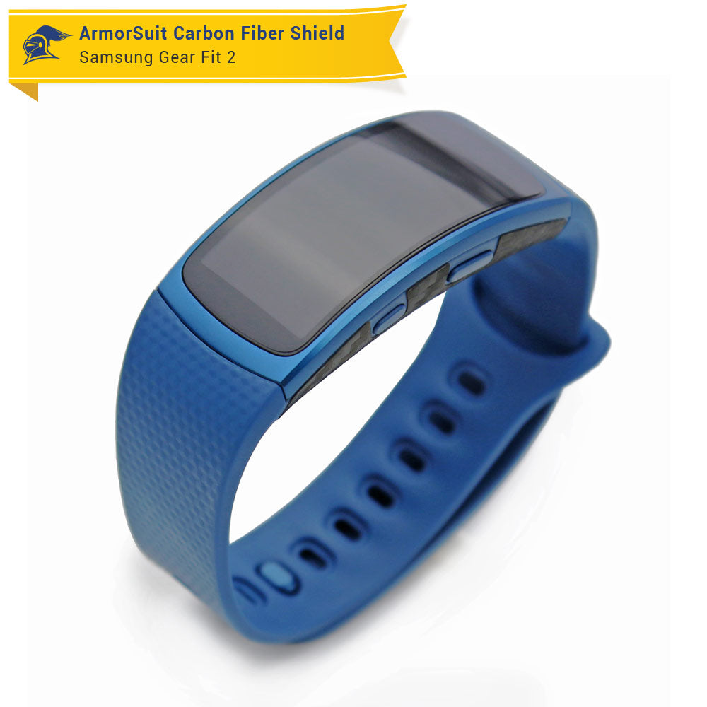 Samsung Gear Fit2 Screen Protector + Black Carbon Fiber Skin