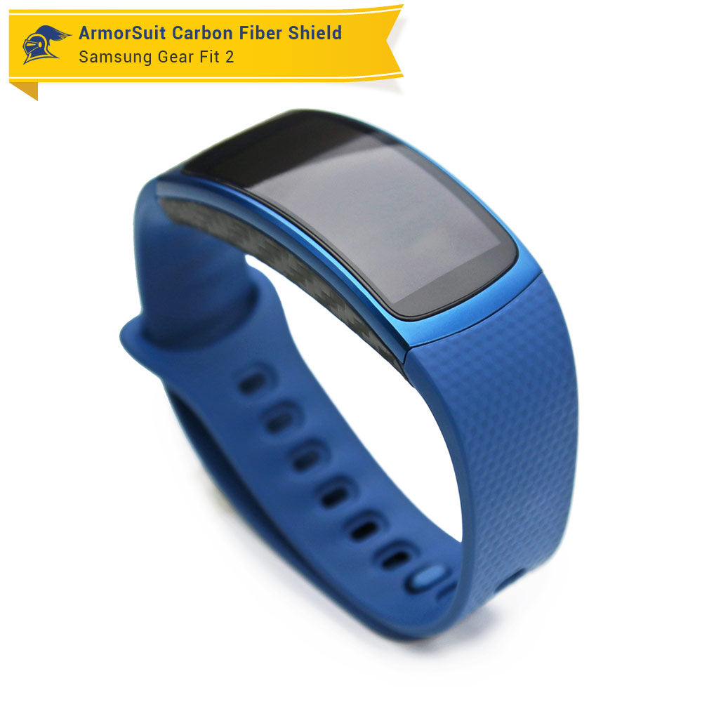 Samsung Gear Fit2 Screen Protector + Black Carbon Fiber Skin