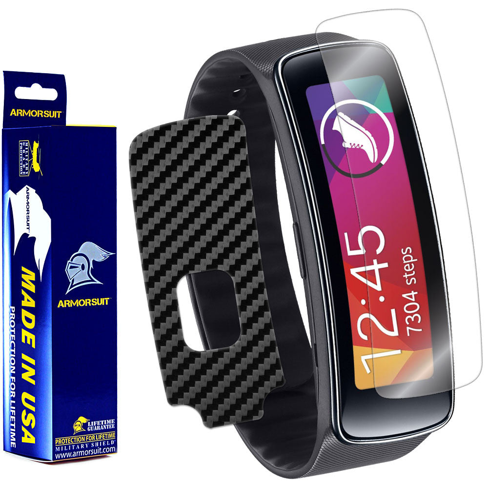 Samsung Gear Fit Screen Protector + Black Carbon Fiber Film Protector