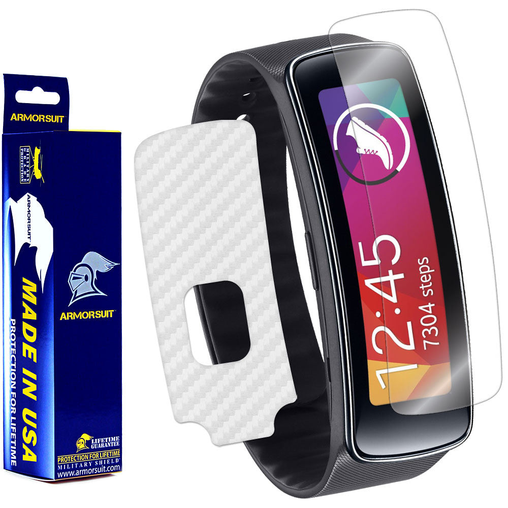 Samsung Gear Fit Screen Protector + White Carbon Fiber Film Protector