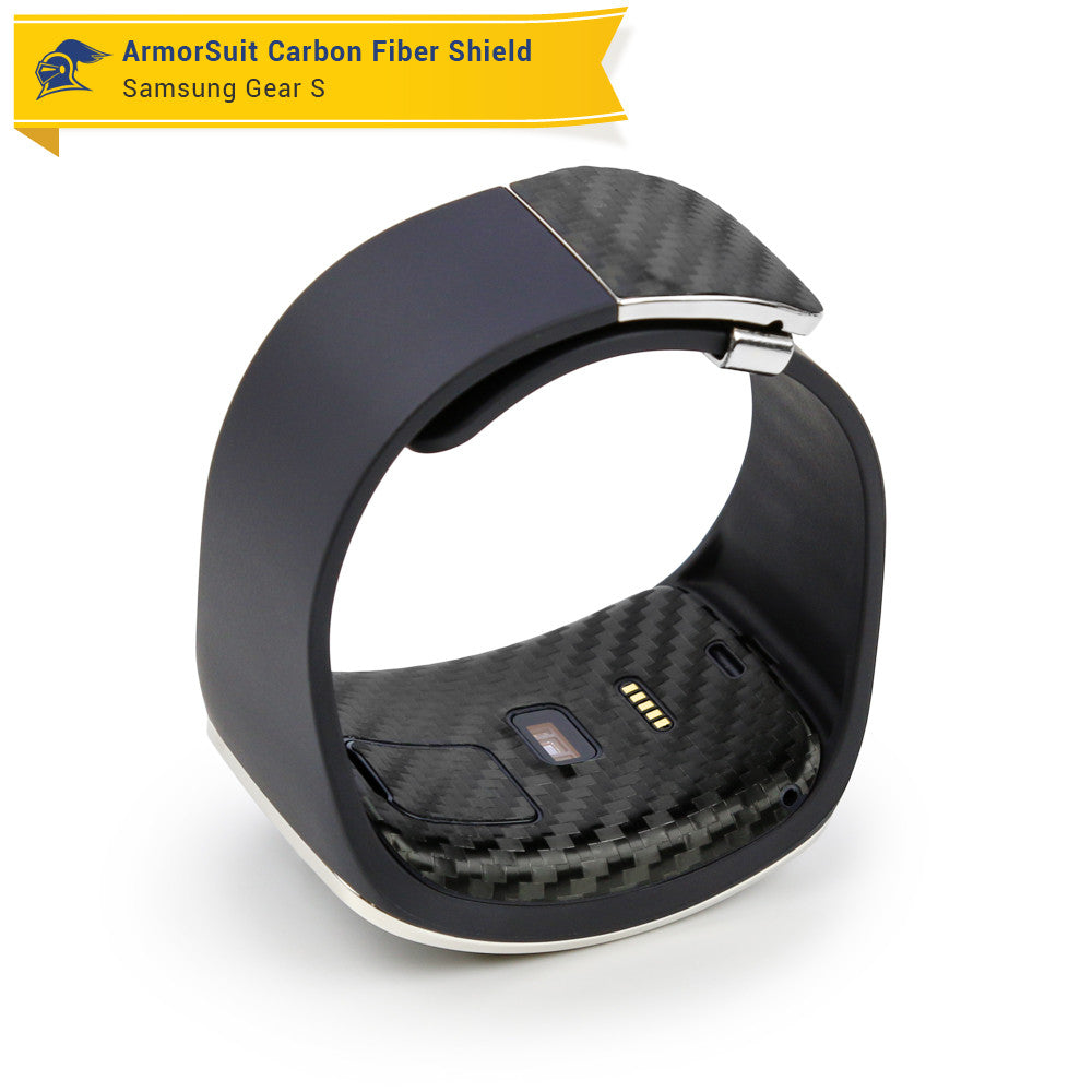 Samsung Gear S Screen Protector + Black Carbon Fiber Skin