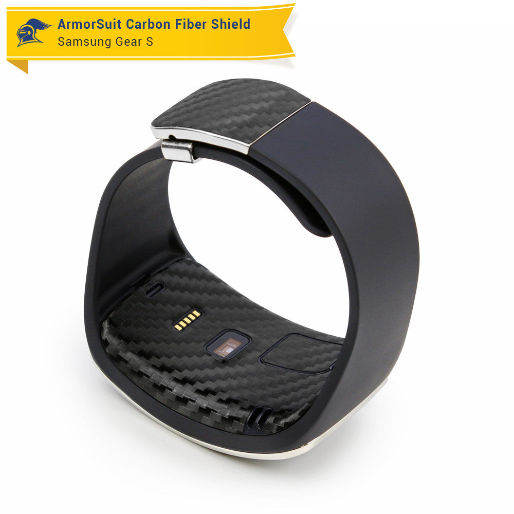 Samsung Gear S Screen Protector + Black Carbon Fiber Skin