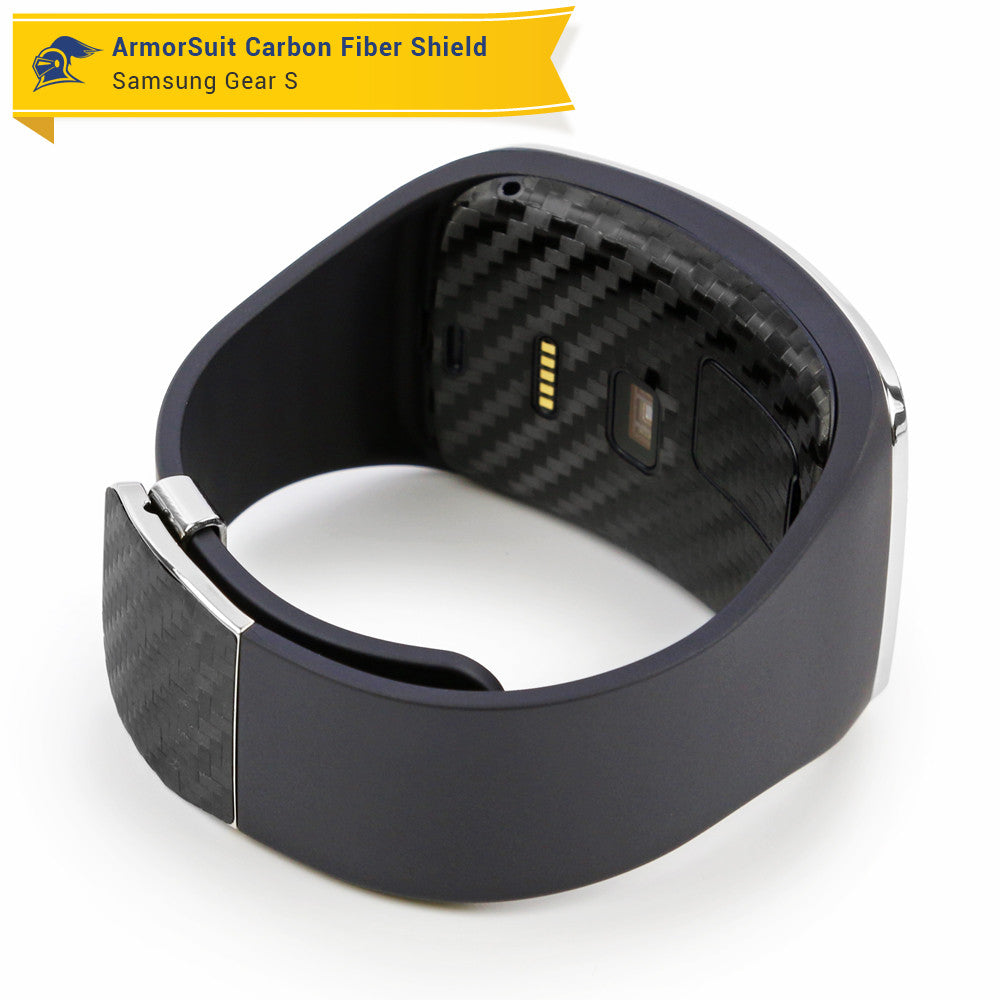Samsung Gear S Screen Protector + Black Carbon Fiber Skin