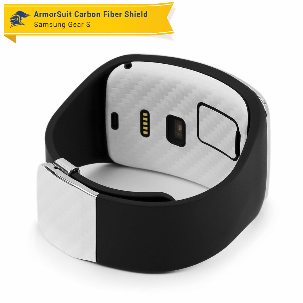 Samsung Gear S Screen Protector + White Carbon Fiber Skin