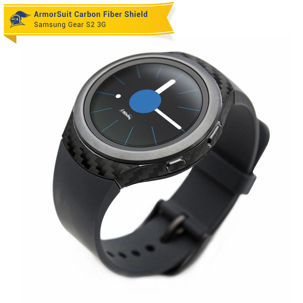 Samsung Gear S2 3G Screen Protector + Black Carbon Fiber Skin