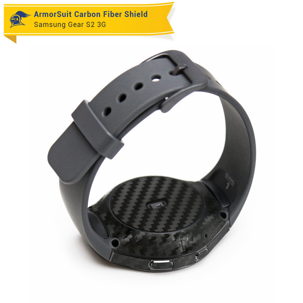 Samsung Gear S2 3G Screen Protector + Black Carbon Fiber Skin
