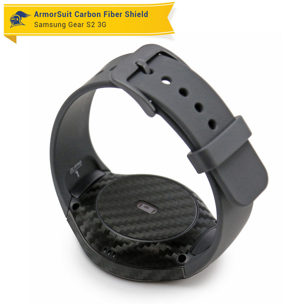 Samsung Gear S2 3G Screen Protector + Black Carbon Fiber Skin
