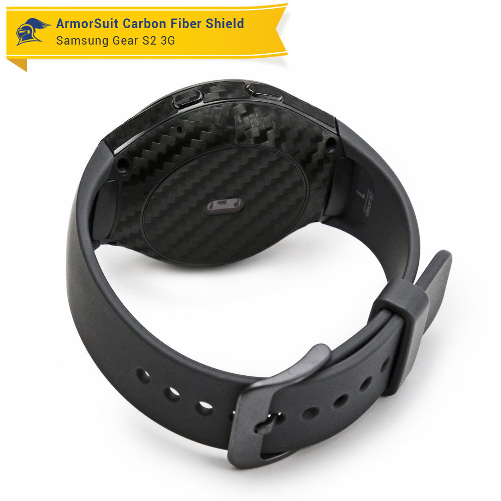 Samsung Gear S2 3G Screen Protector + Black Carbon Fiber Skin