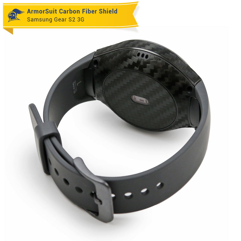 Samsung Gear S2 3G Screen Protector + Black Carbon Fiber Skin