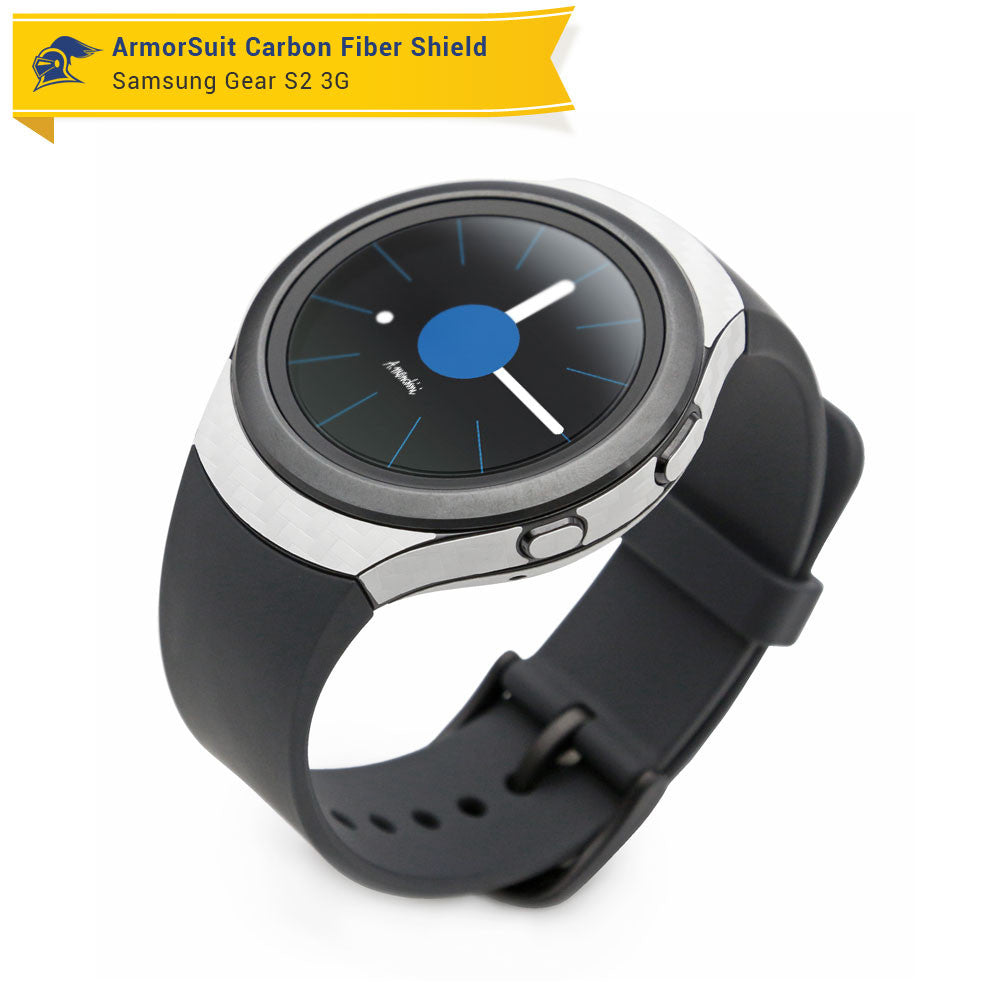 Samsung Gear S2 3G Screen Protector + White Carbon Fiber Skin