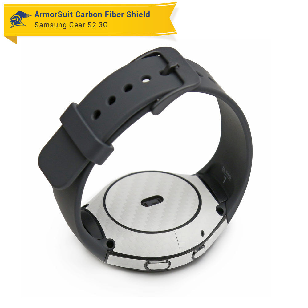 Samsung Gear S2 3G Screen Protector + White Carbon Fiber Skin