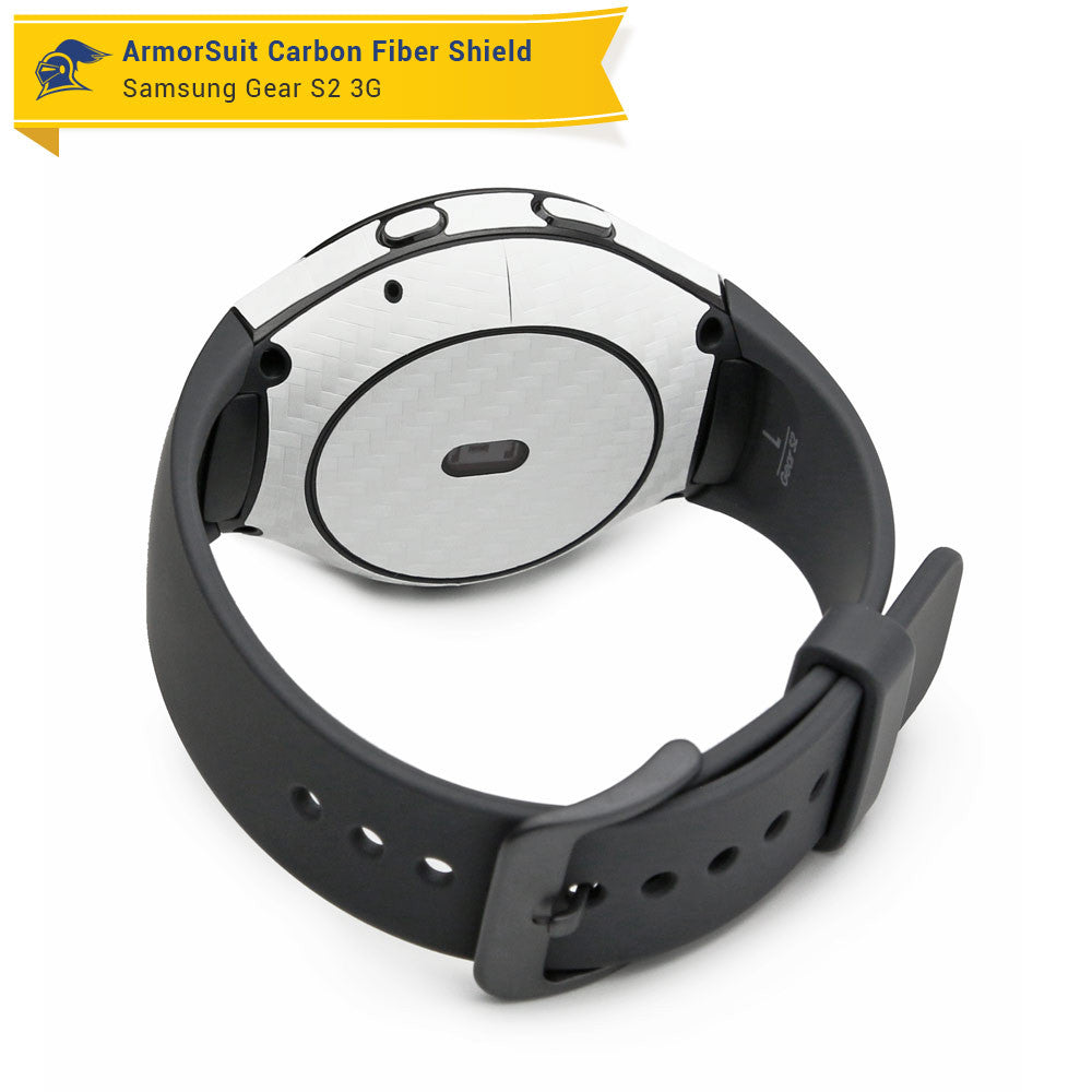 Samsung Gear S2 3G Screen Protector + White Carbon Fiber Skin