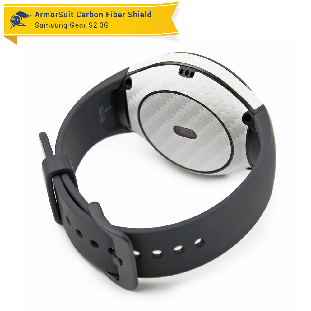 Samsung Gear S2 3G Screen Protector + White Carbon Fiber Skin