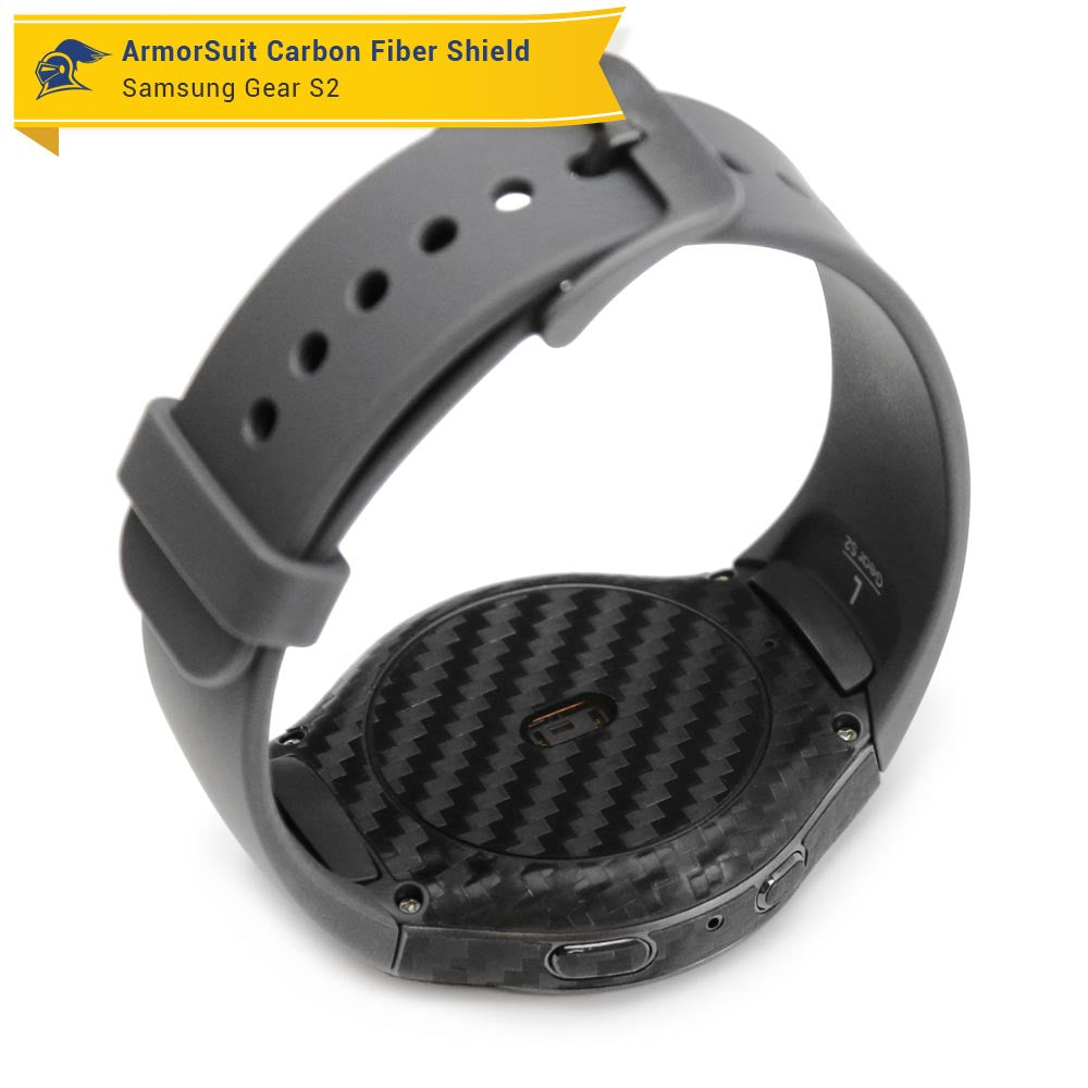 Samsung Gear S2 Screen Protector + Black Carbon Fiber Skin