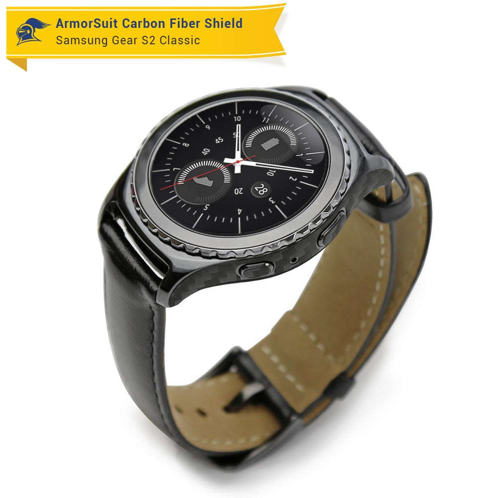 Samsung Gear S2 Classic Screen Protector + Black Carbon Fiber Skin