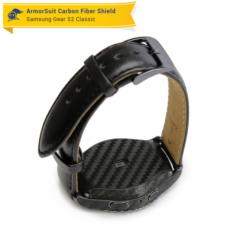 Samsung Gear S2 Classic Screen Protector + Black Carbon Fiber Skin