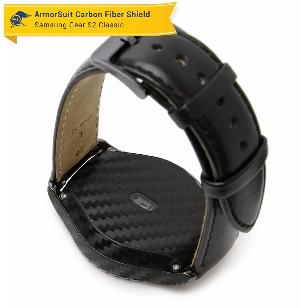 Samsung Gear S2 Classic Screen Protector + Black Carbon Fiber Skin