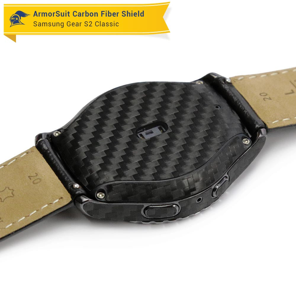 Samsung Gear S2 Classic Screen Protector + Black Carbon Fiber Skin