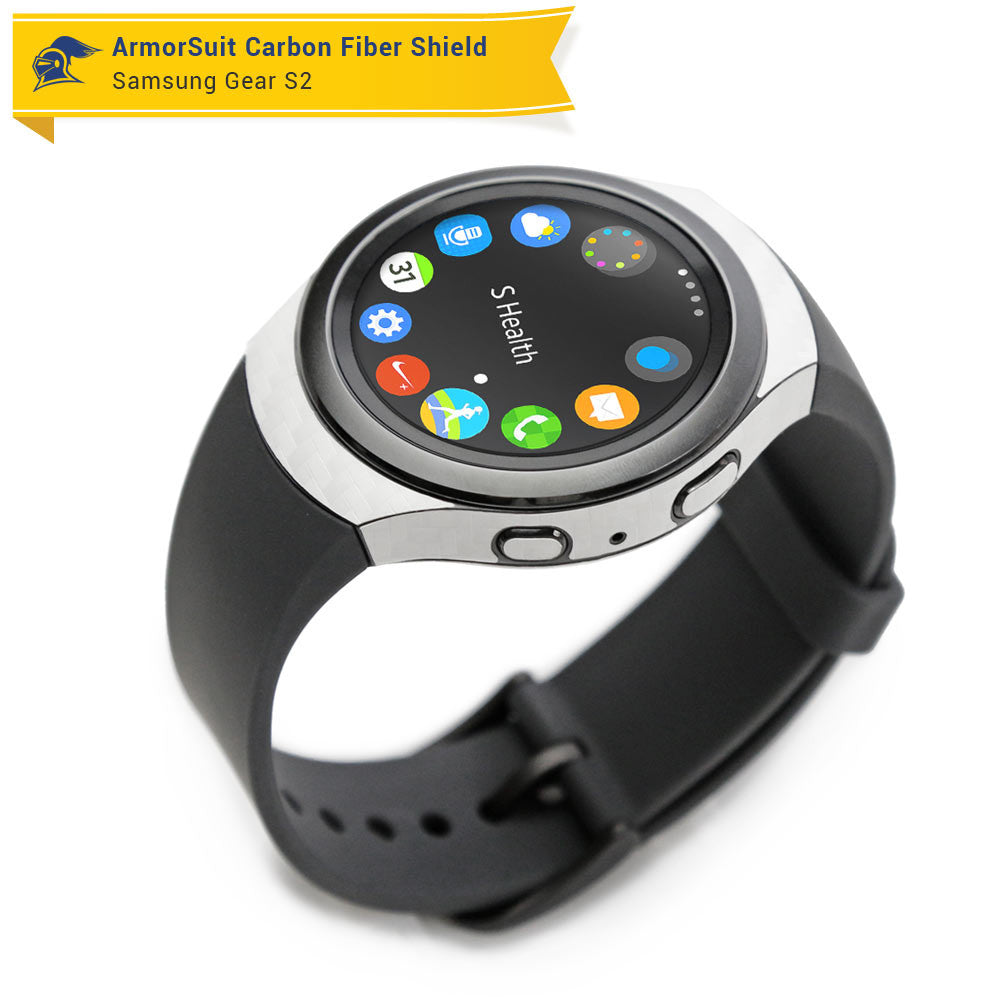 Samsung Gear S2 Screen Protector + White Carbon Fiber Skin