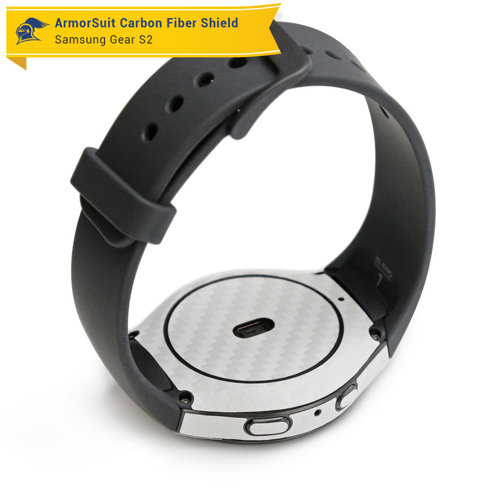 Samsung Gear S2 Screen Protector + White Carbon Fiber Skin