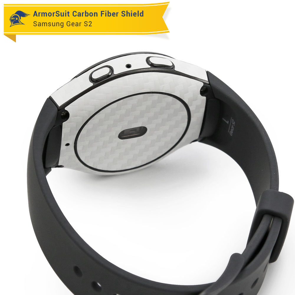 Samsung Gear S2 Screen Protector + White Carbon Fiber Skin