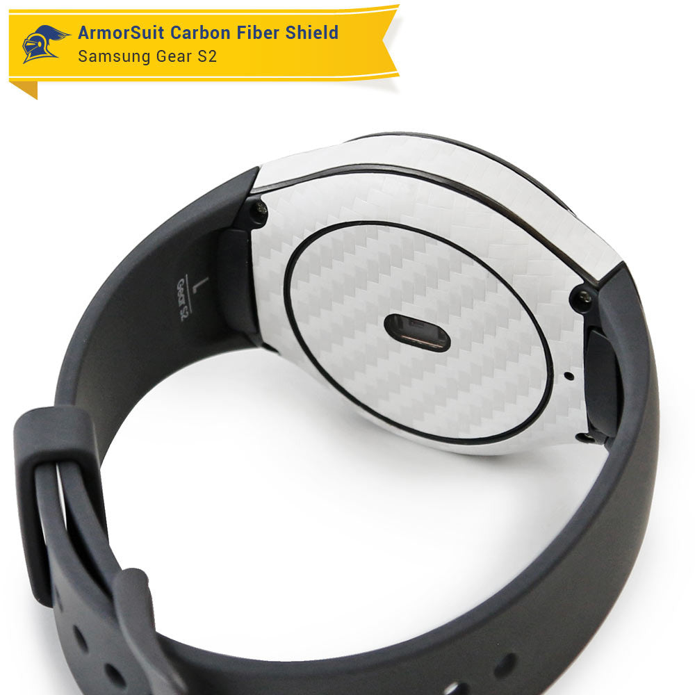 Samsung Gear S2 Screen Protector + White Carbon Fiber Skin